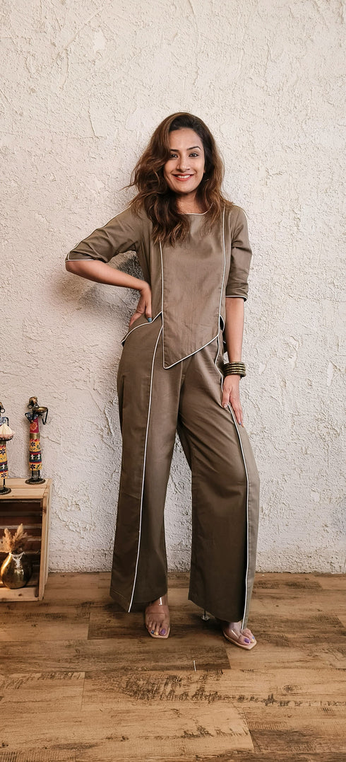Khaki Edge Co-ord Set